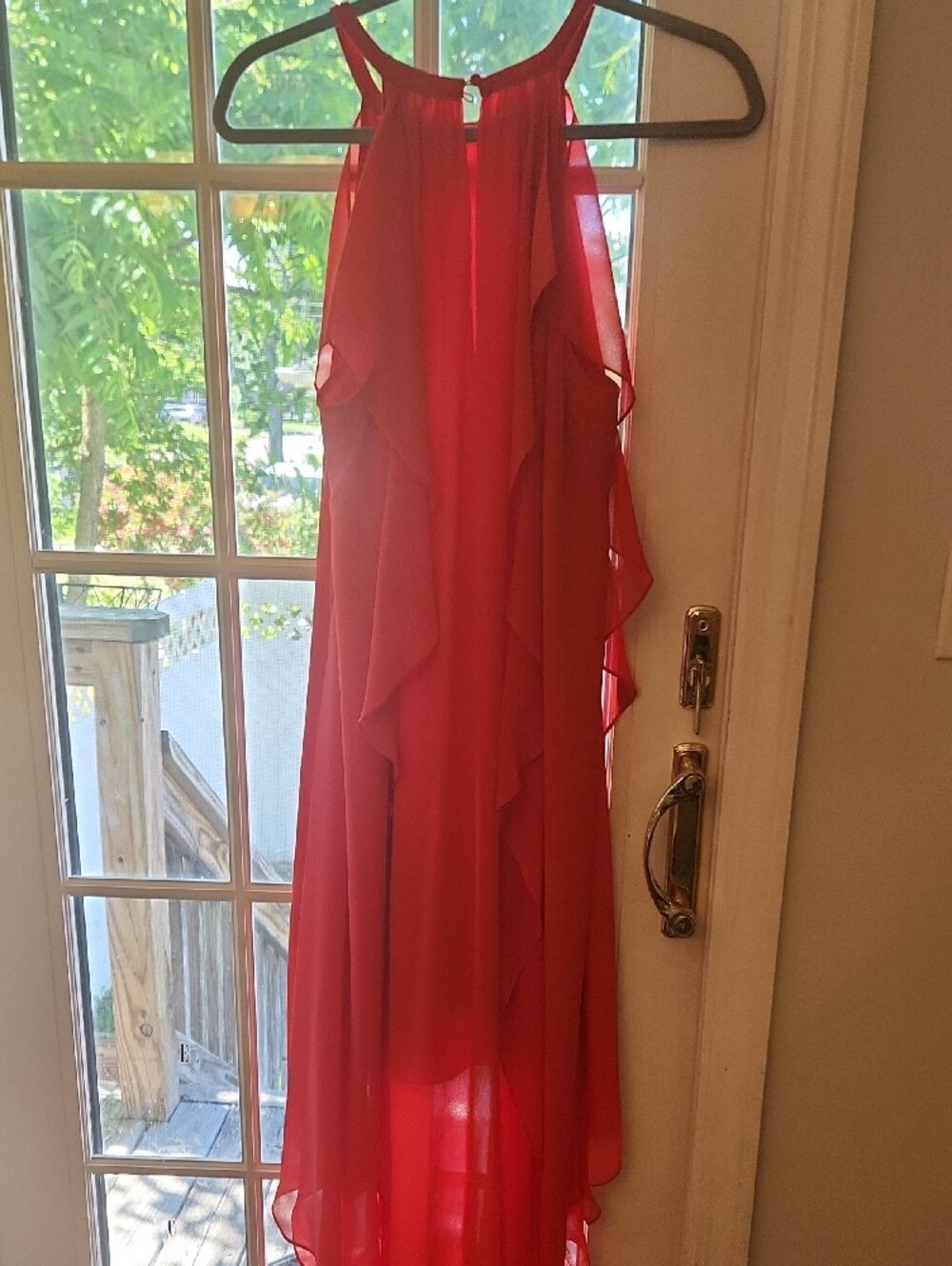 Red High-Low Ruffle Halter Dress - Picture 2 of 2
